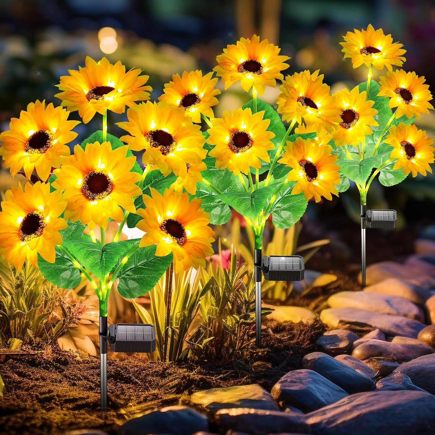 Solar Lights Outdoor Garden Decor with 36 Sunflowers - 6 Pack
