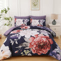 Floral Bed in a Bag 7 Pieces Dark Purple Comforter Set Queen - Elegant