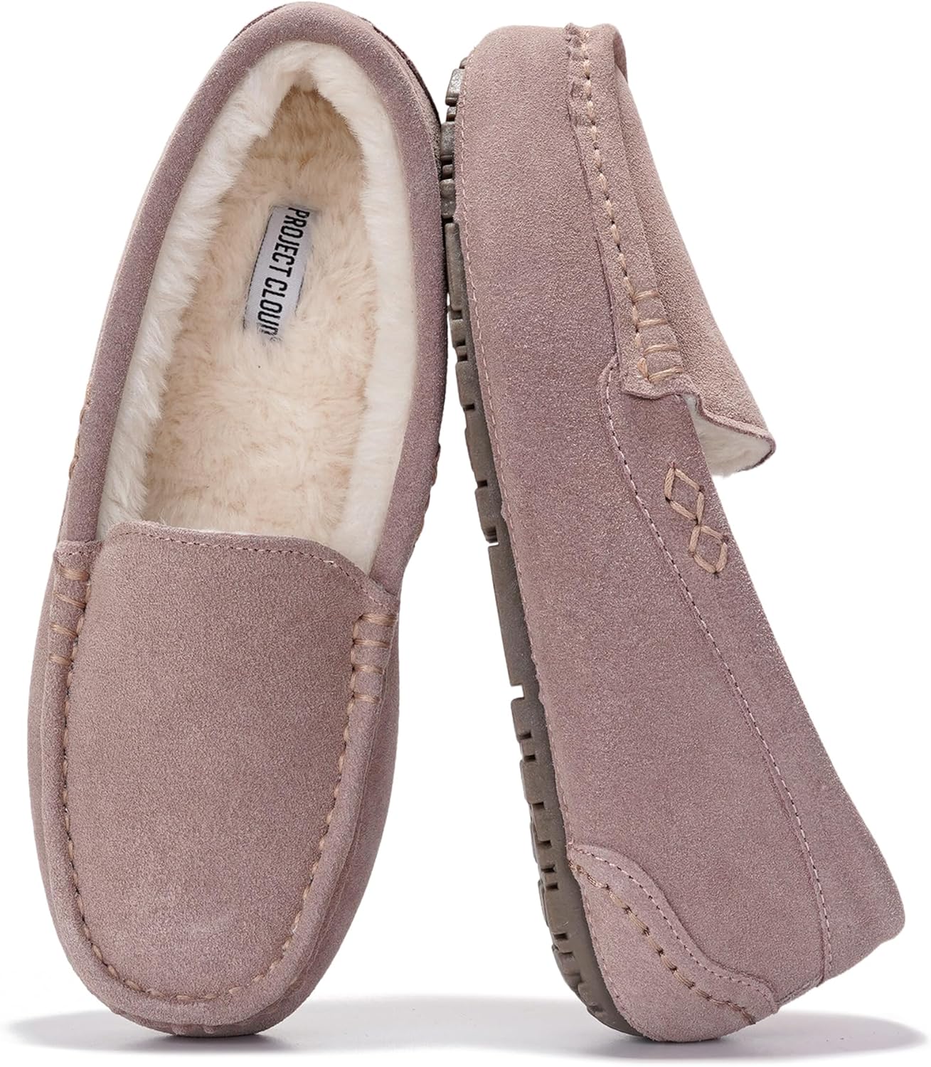 Project Cloud Genuine Leather Slippers for Women with Fur Lining