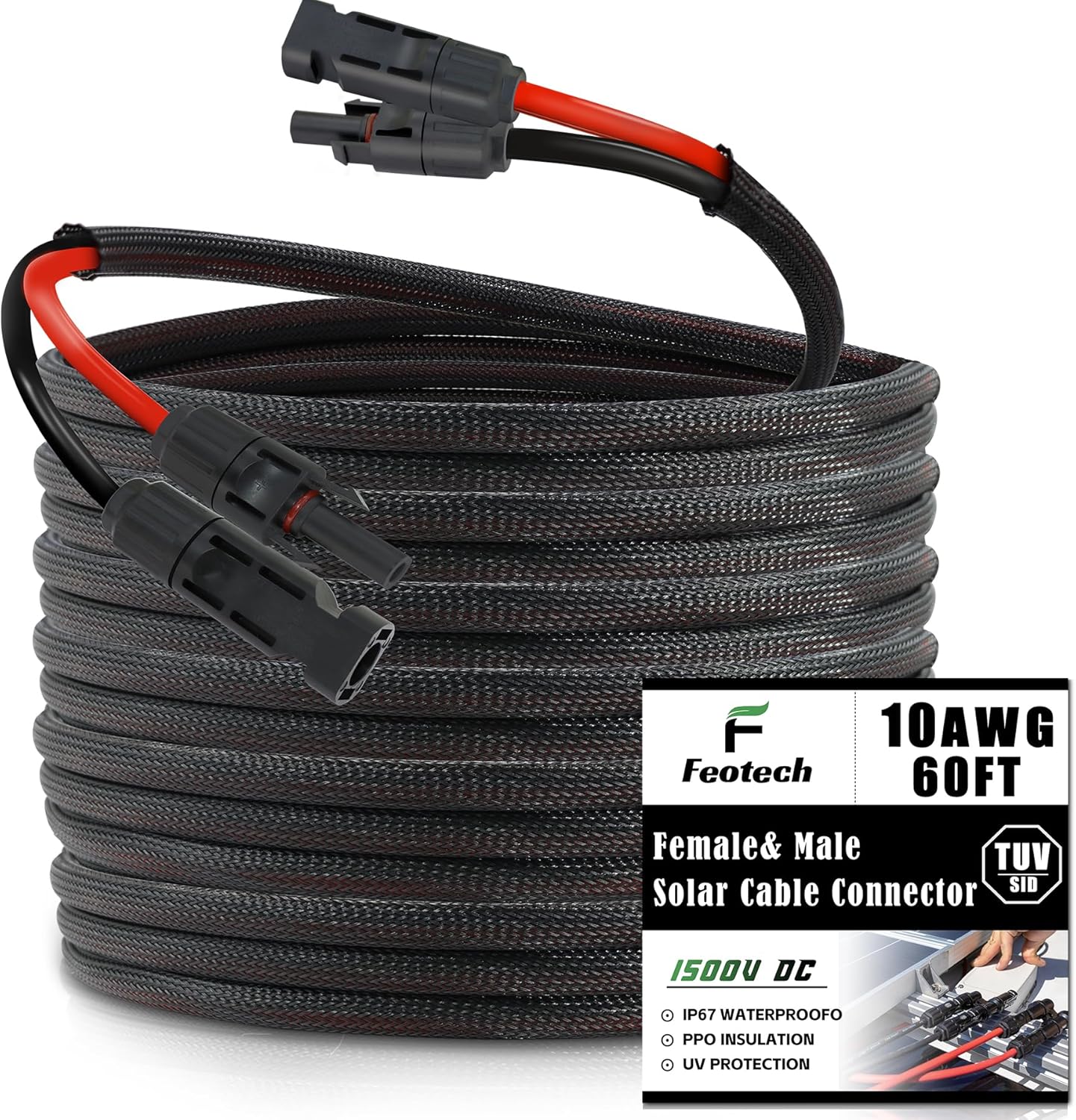 Twin Wire 60FT Solar Extension Cable - 10AWG for Efficient Energy
