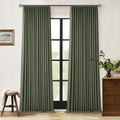Olive Green Pleated Linen Blackout Curtains for Elegant Spaces