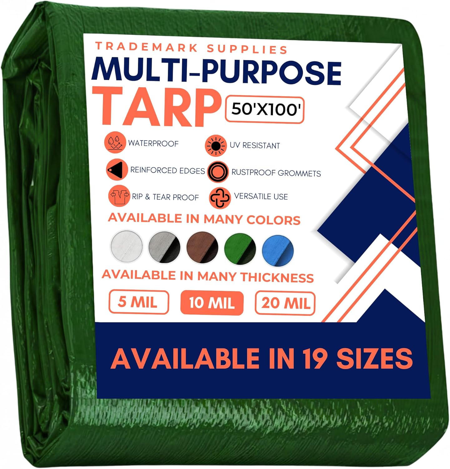 Large Waterproof Tarp - Heavy Duty 10 Mil Thick Poly Tarpaulin