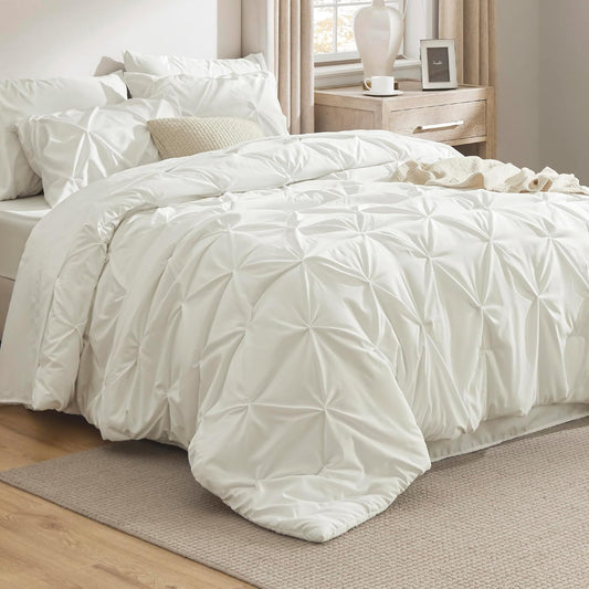 Bedsure Twin Comforter Set Ivory - Elegant 5 Piece Bedding Set