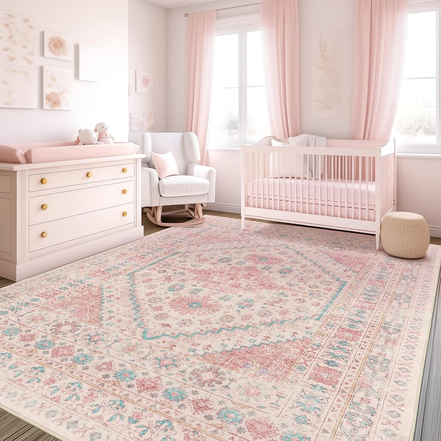 Zesthome Pink Rug - 5x7 Area Rugs for Bedroom and Living Room