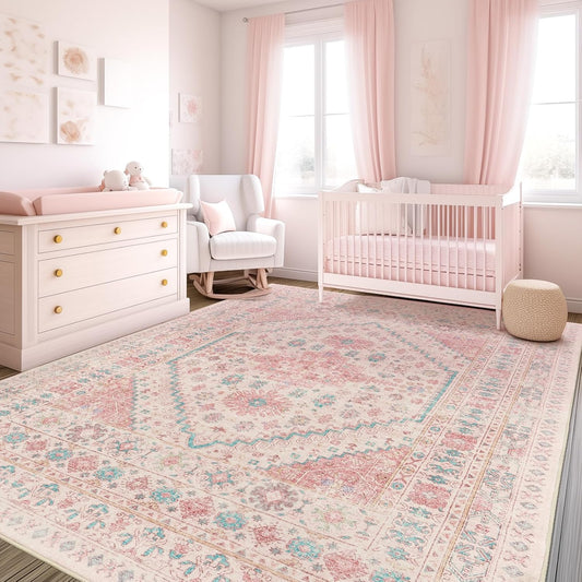 Zesthome Pink Rug - 5x7 Area Rugs for Bedroom and Living Room