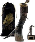Viking Drinking Horn With Stand 16 oz - Handcrafted Ox Horn