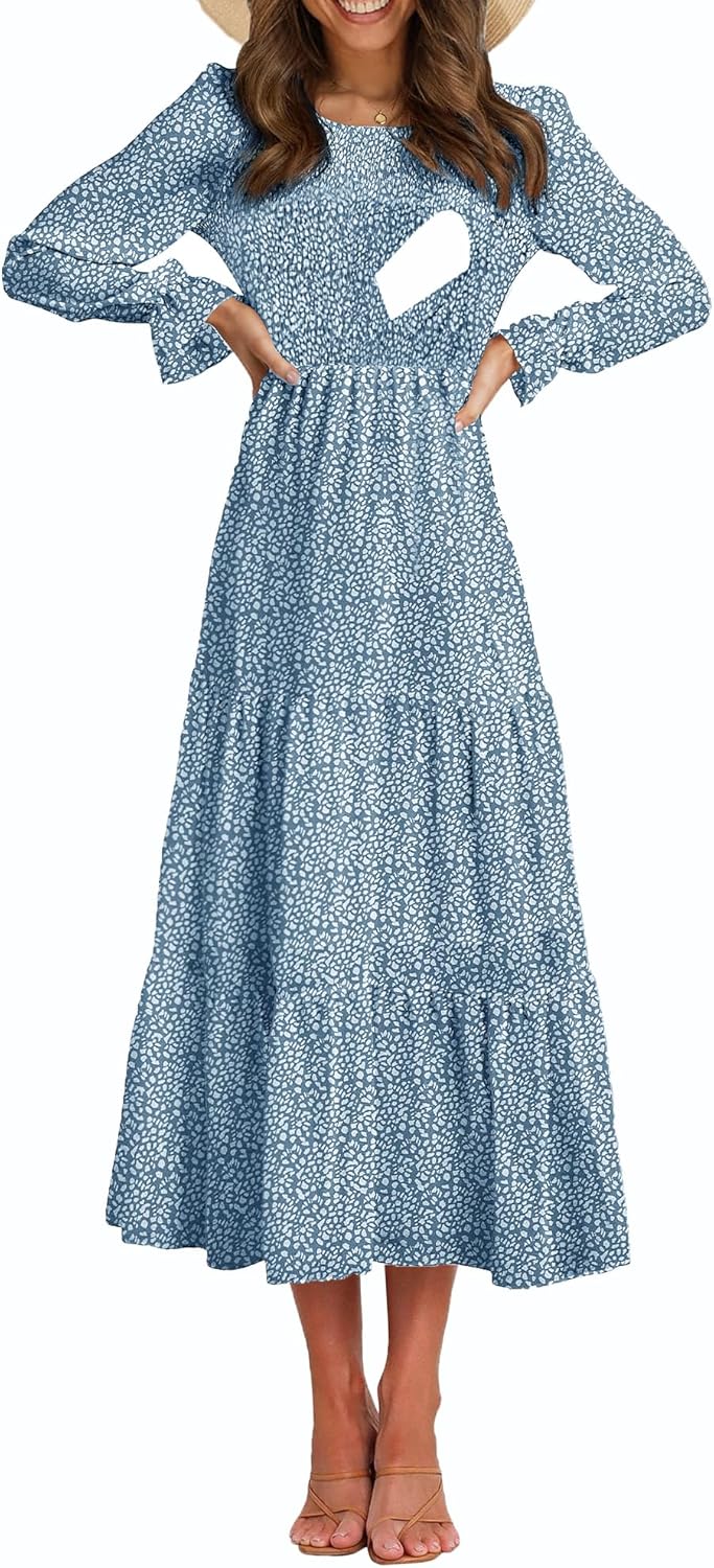 Women's Nursing Dress with Flounces Long Sleeve and Pockets