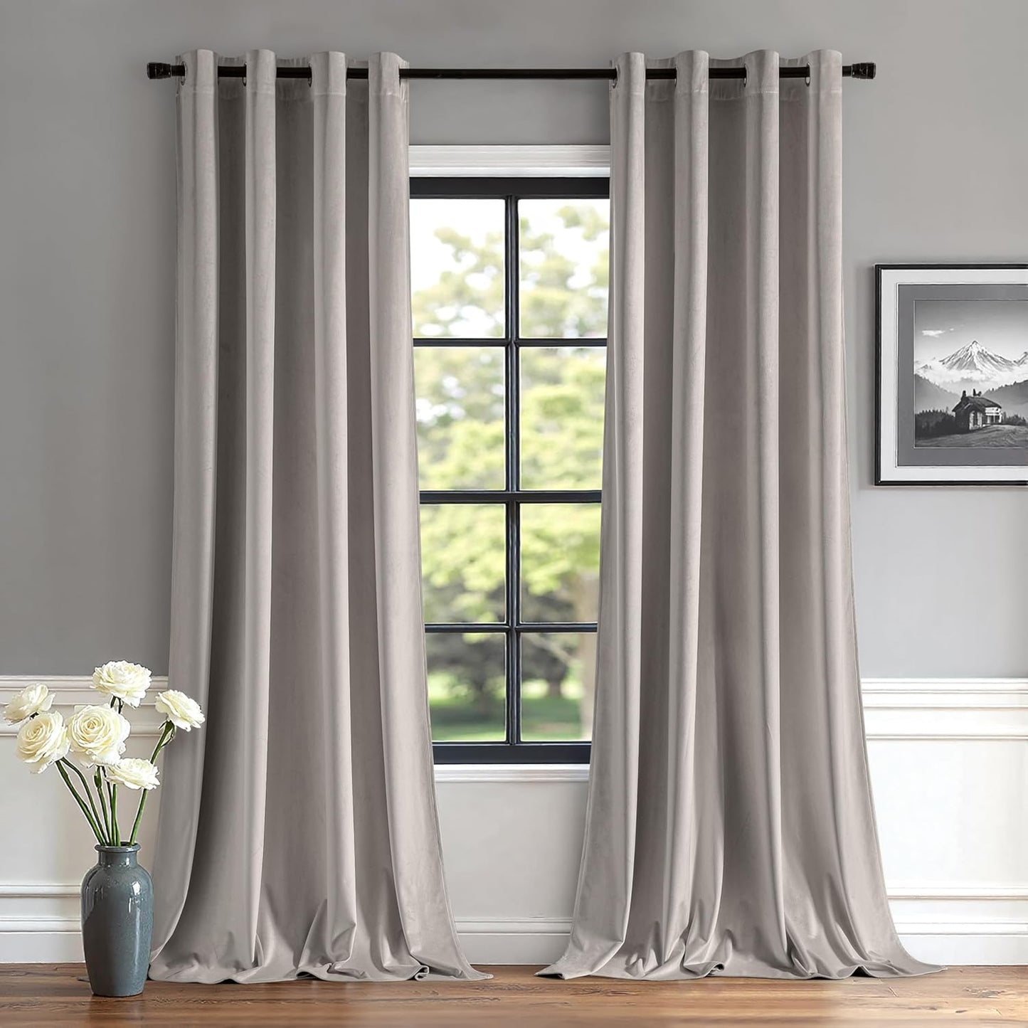 MIULEE Velvet Curtains Silver Light Grey Elegant Grommet Drapes