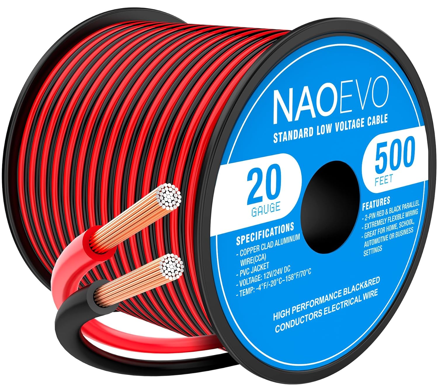 NAOEVO 20 Gauge Wire 500FT for Low Voltage Applications