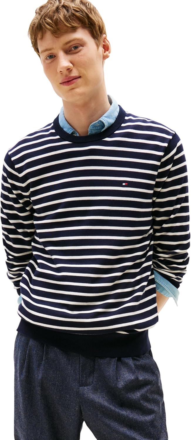 Tommy Hilfiger Mens Cotton Solid Crewneck Sweater Lightweight