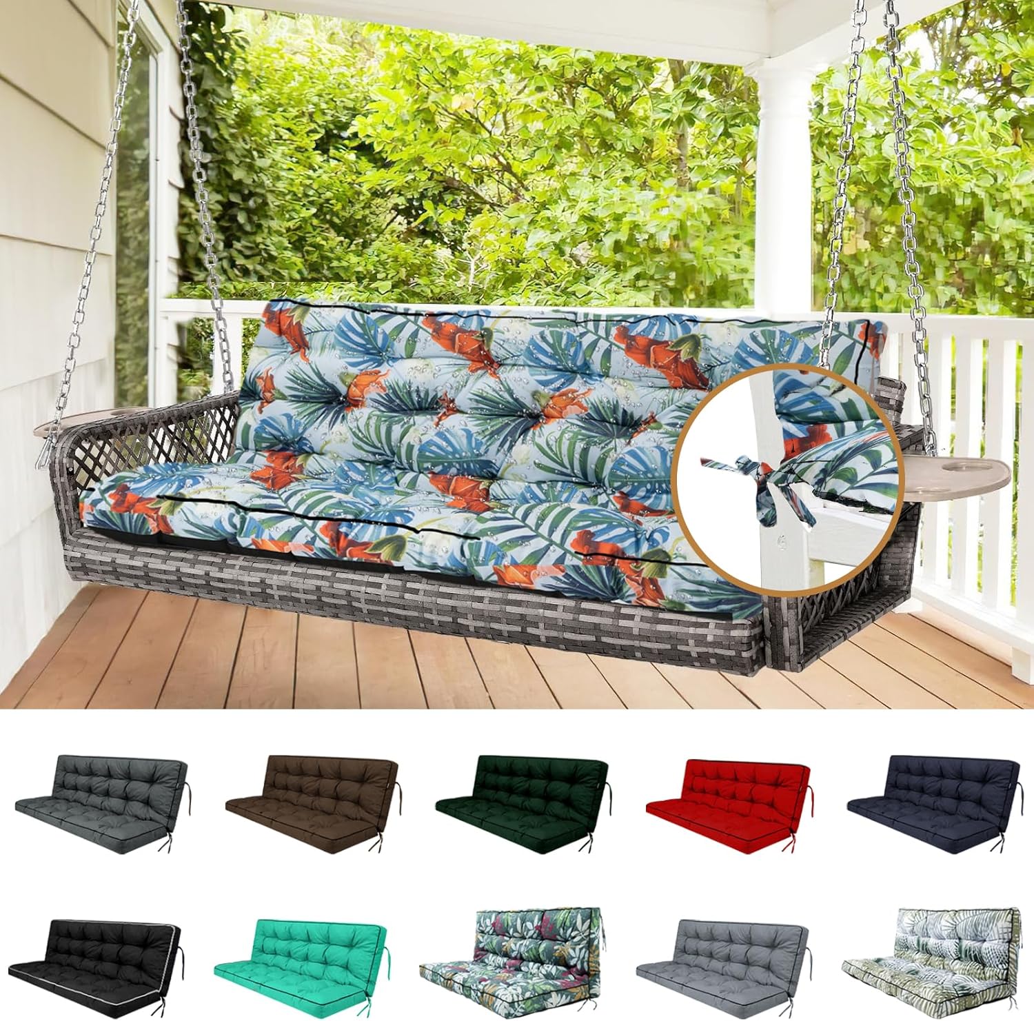 Outdoor Swing Cushions 3 Seater Waterproof Replacement for Comfort