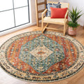 Boho Tribal Round Rug 5ft Washable - Low Pile Non-Slip Accent