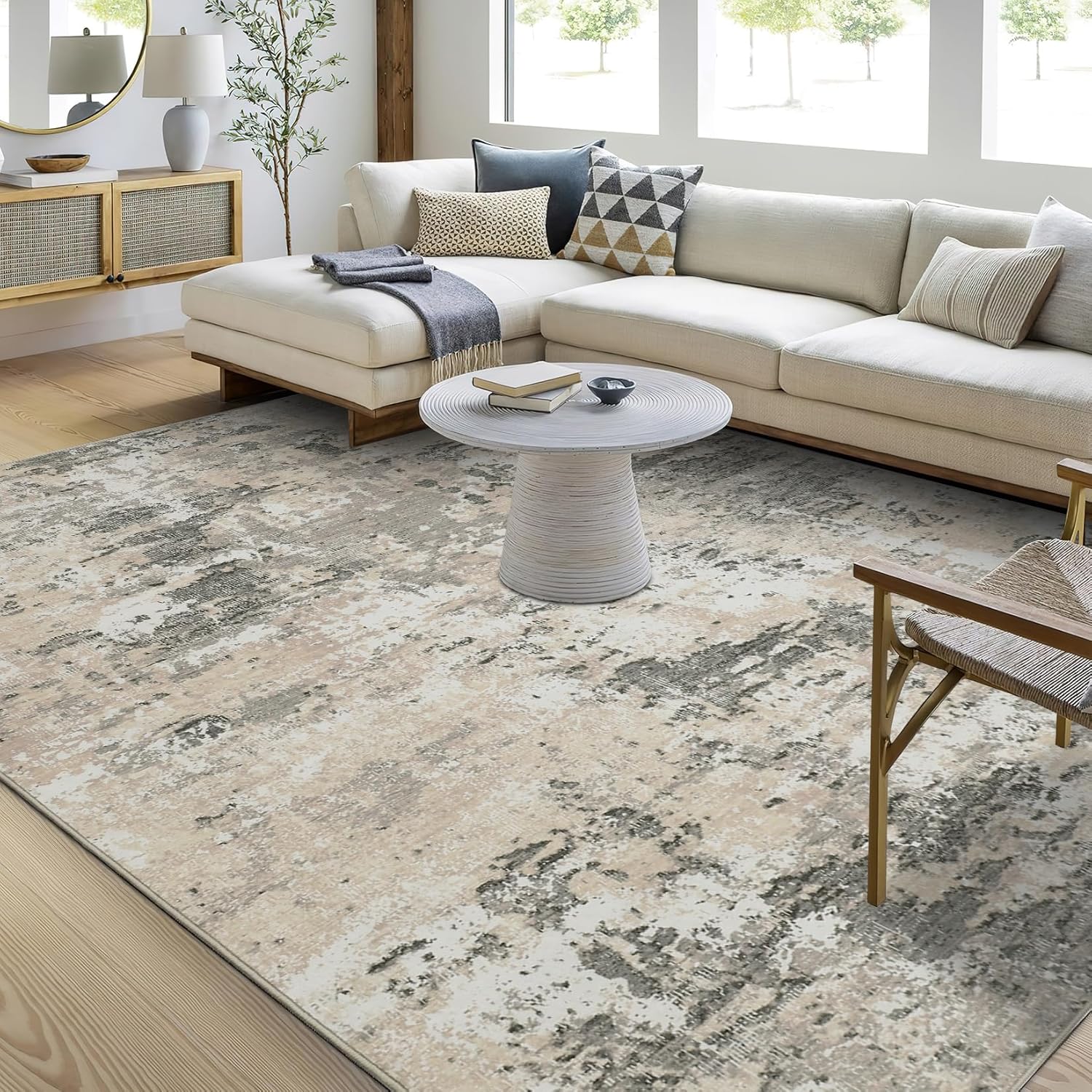 Modern Abstract Area Rug 4x6 Non Slip for Bedroom Living Room