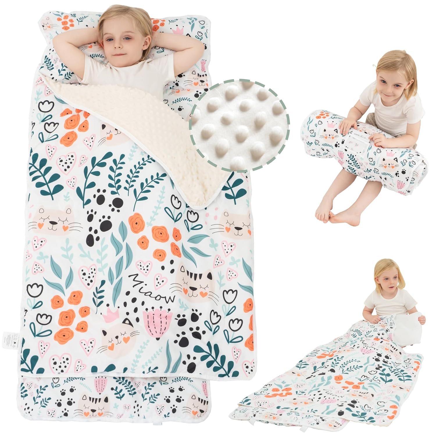 Viviland Toddler Nap Mat with Pillow and Minky Dot Blanket