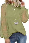 MIHOLL Womens Long Sleeve Lace Casual Loose Blouse - Balloon Sleeve