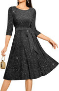 Cocktail Dresses for Women Vintage Tea Length 3/4 Sleeves - Sparkly