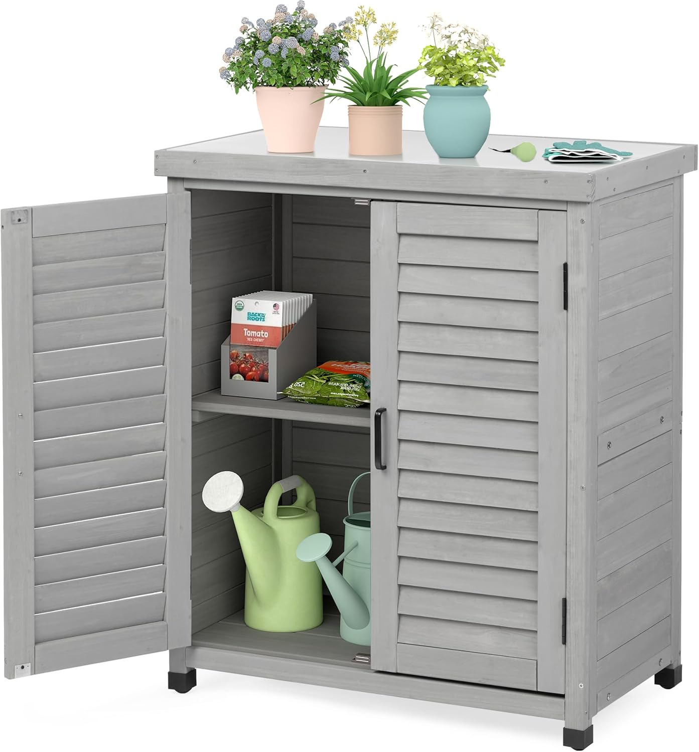 Outdoor Storage Cabinet & Potting Bench Table for Garden Use