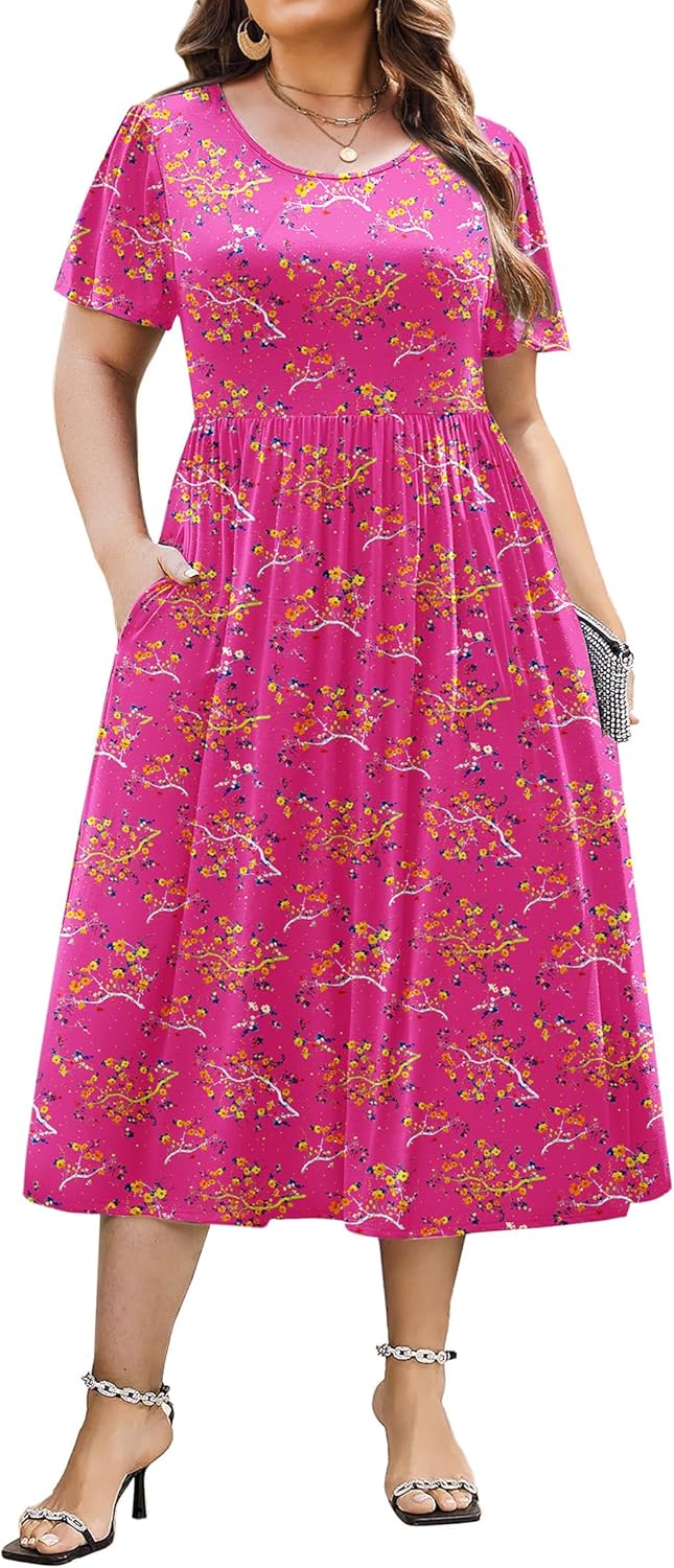 Plus Size Short Sleeve Dress with Pockets for Summer Fun