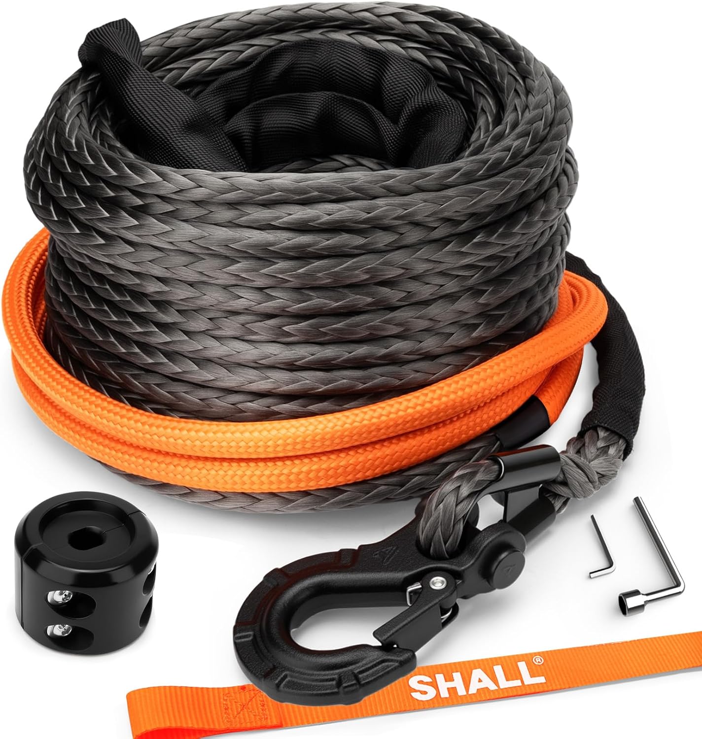 Shall 3/8 Inch x 92 Feet Synthetic Winch Rope for Offroad Use