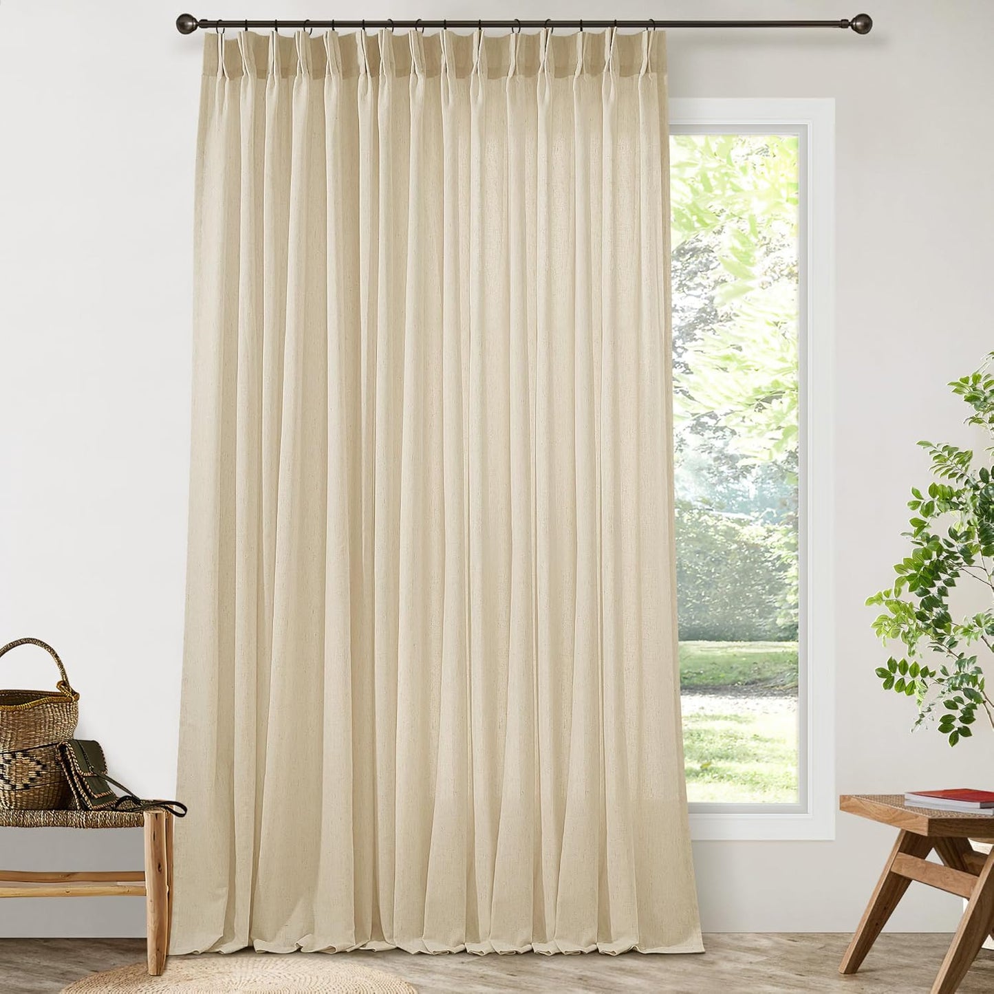 Pinch Pleat Linen Sheer Curtains for Patio Sliding Door