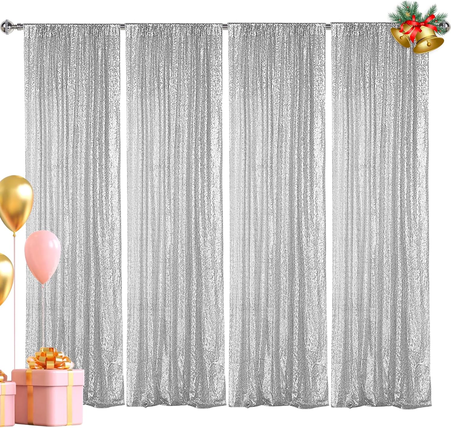Hahuho Silver Sequin Backdrop Curtain for Stunning Events
