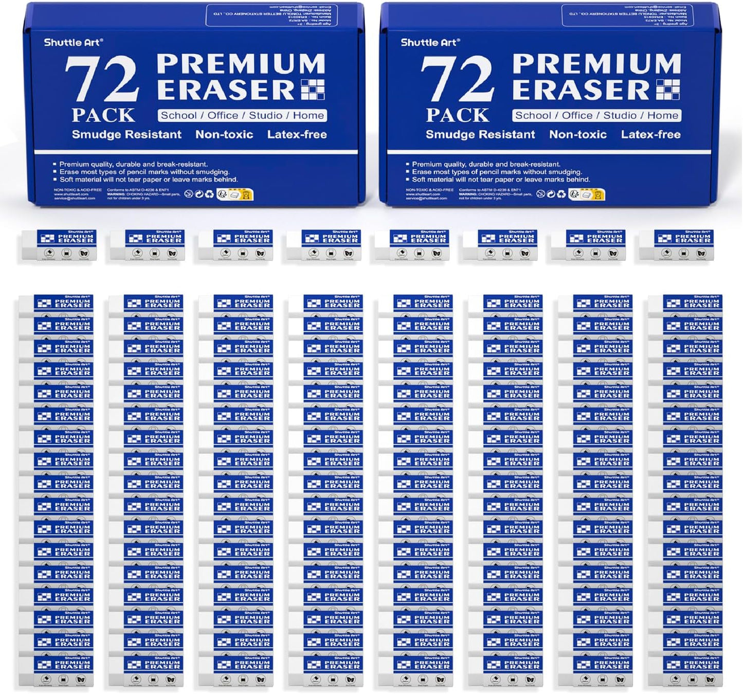 Shuttle Art 144 Pack Premium Erasers for Classroom Use