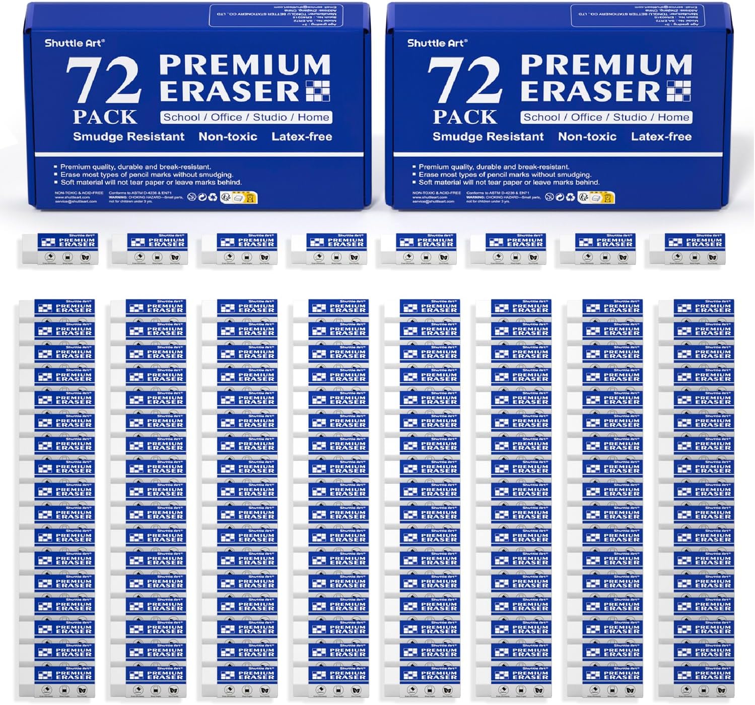 Shuttle Art 144 Pack Premium Erasers for Classroom Use