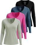 Long Sleeve Dry Fit V-Neck Athletic T-Shirt 4 Pack - Versatile