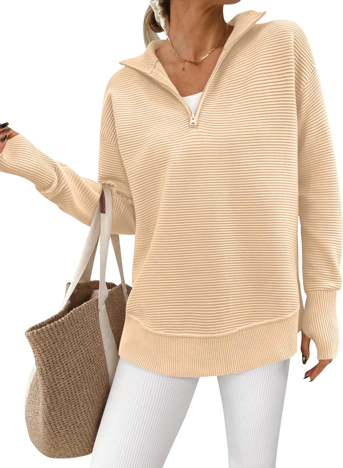PRETTYGARDEN Womens Long Sleeve Quarter Zip Pullover Sweater