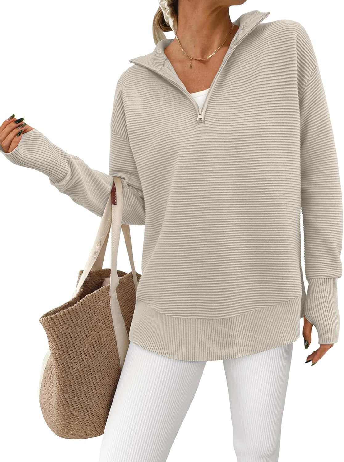PRETTYGARDEN Womens Long Sleeve Quarter Zip Pullover Sweater