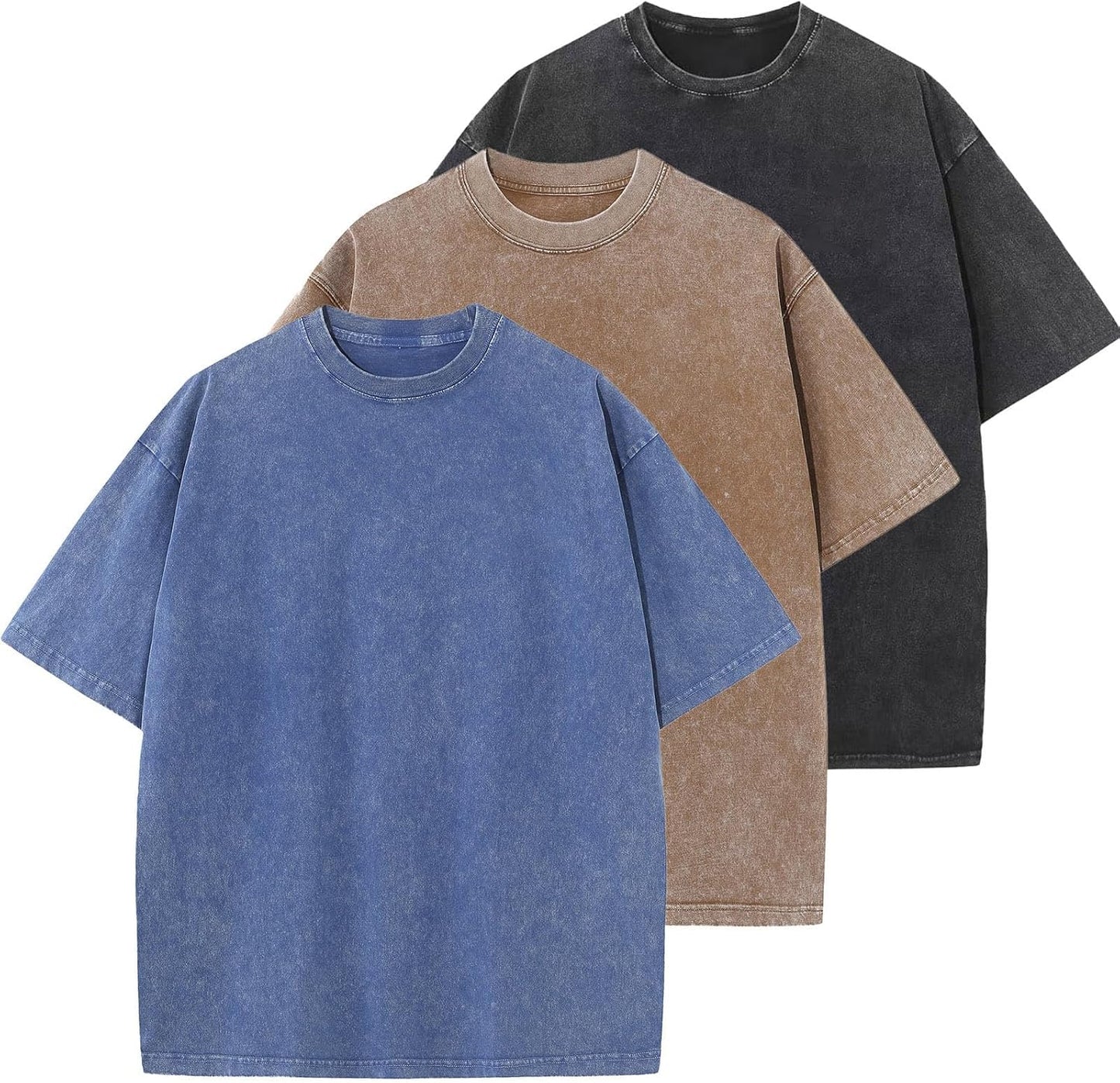 Men's Cotton T-Shirts Oversized Casual Loose Wash Solid Tee