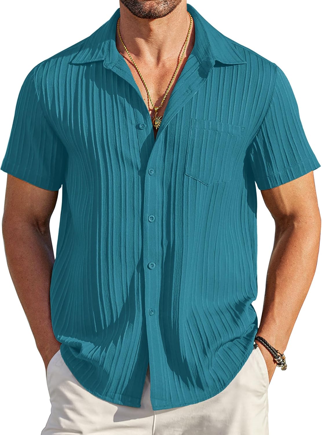 COOFANDY Men's Casual Button Down Short Sleeve Beach Shirt