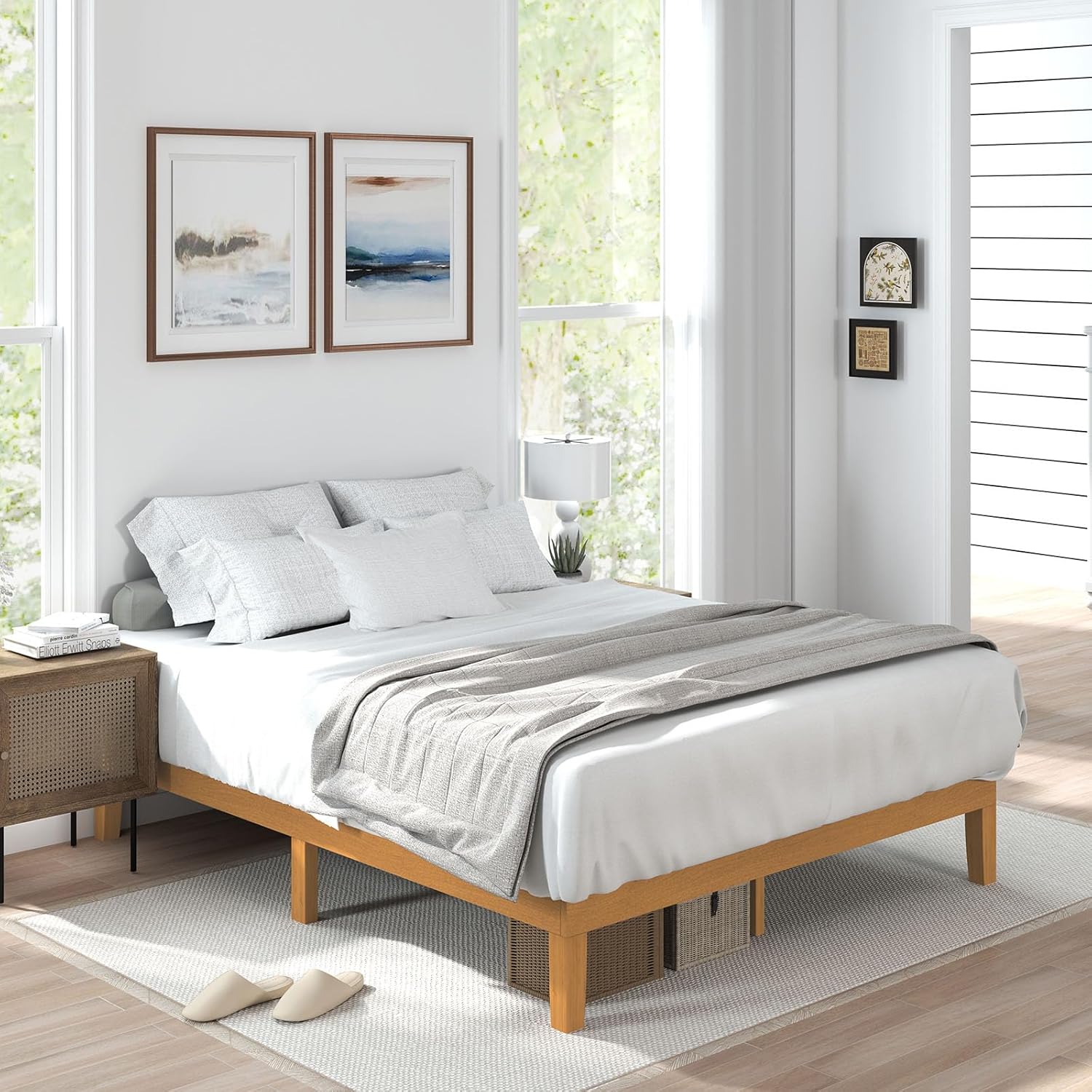 Solid Wood King Size Bed Frame with Sturdy Slat Support