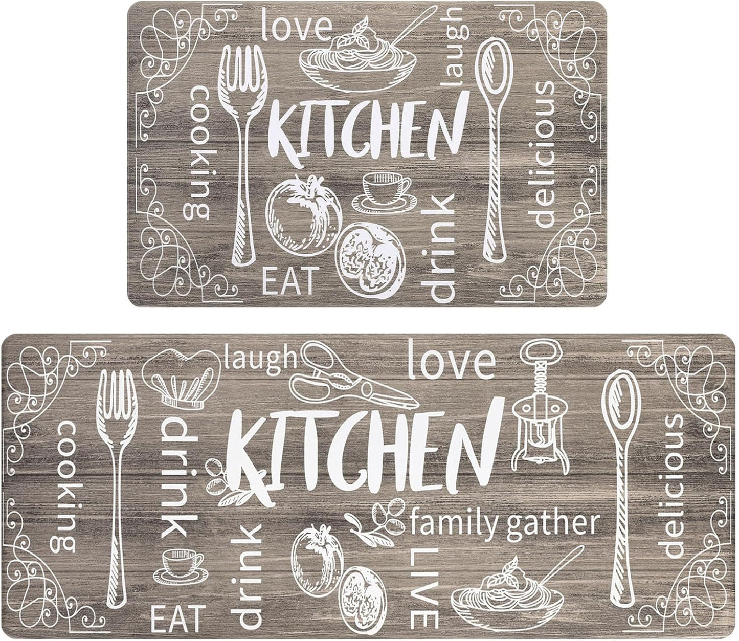 HEBE Anti Fatigue Kitchen Rug Set of 2 Non Slip Cushioned Mats