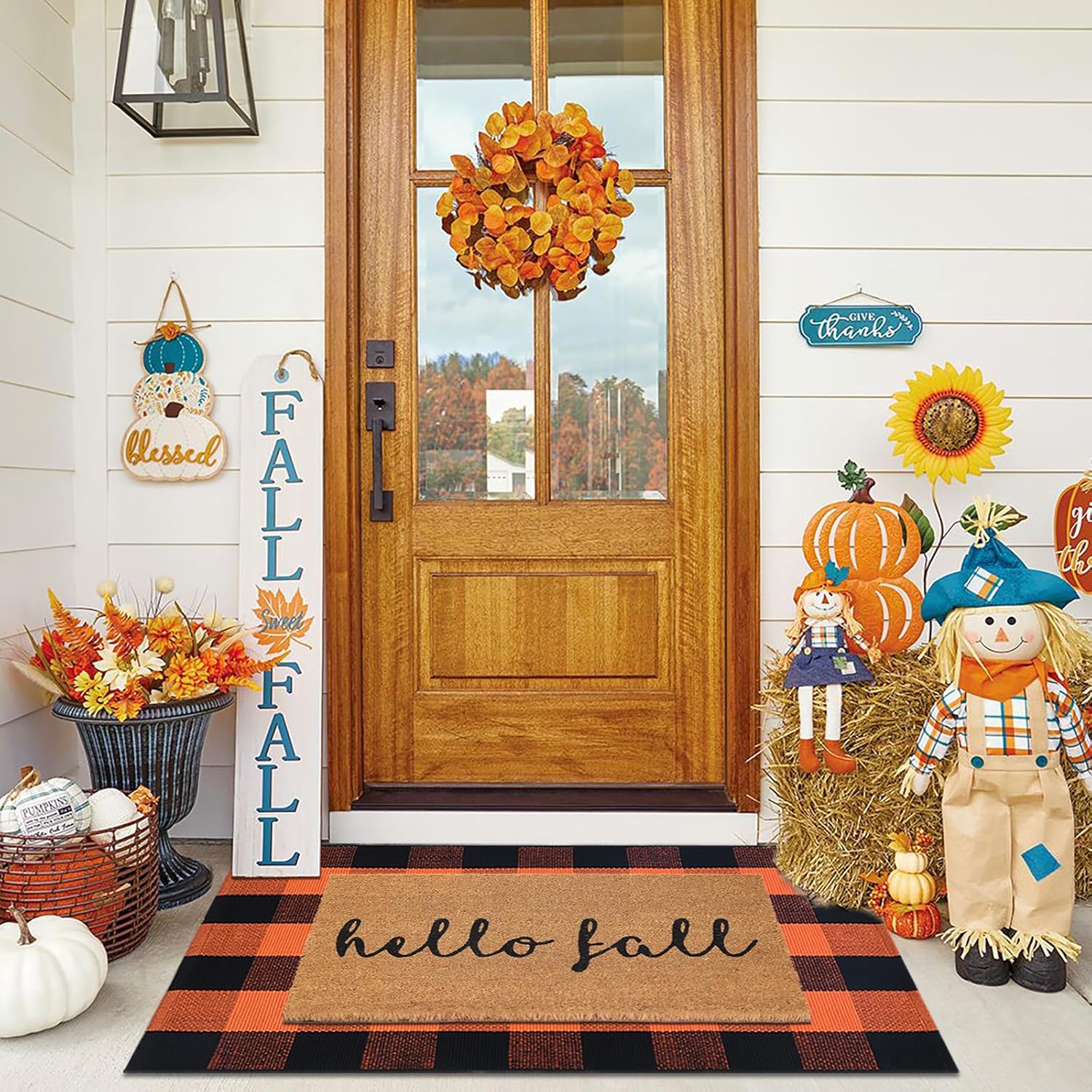 Hello Fall Coco Coir Welcome Doormat Combo Set for Entryway