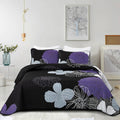 Purple Floral Quilt Set Queen Size - Lightweight 3-Piece Coverlet Set
