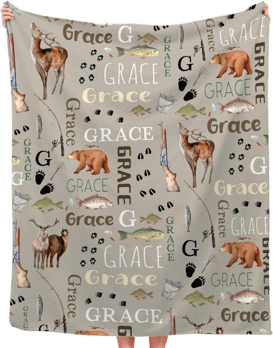 Custom Personalized Hunting & Fishing Flannel Blanket | Super Soft & Lightweight | Perfect Gift for Kids | All Seasons 40x50