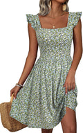 Summer Cute Floral Square Neck Sundress for Women - Lightweight