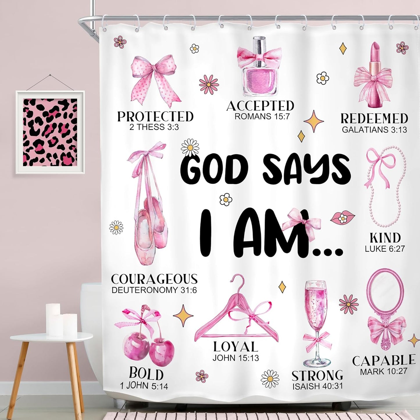 Christian Girly Shower Curtain 60x72 - Inspiring Bathroom Decor