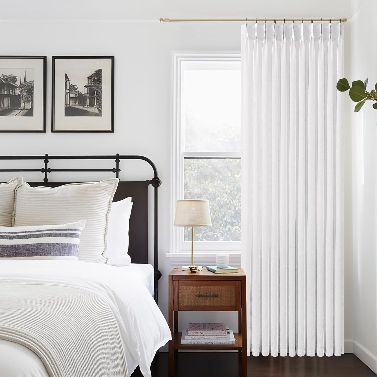 Snow White Linen Curtains Pinch Pleated 84 Inches Long for Elegance