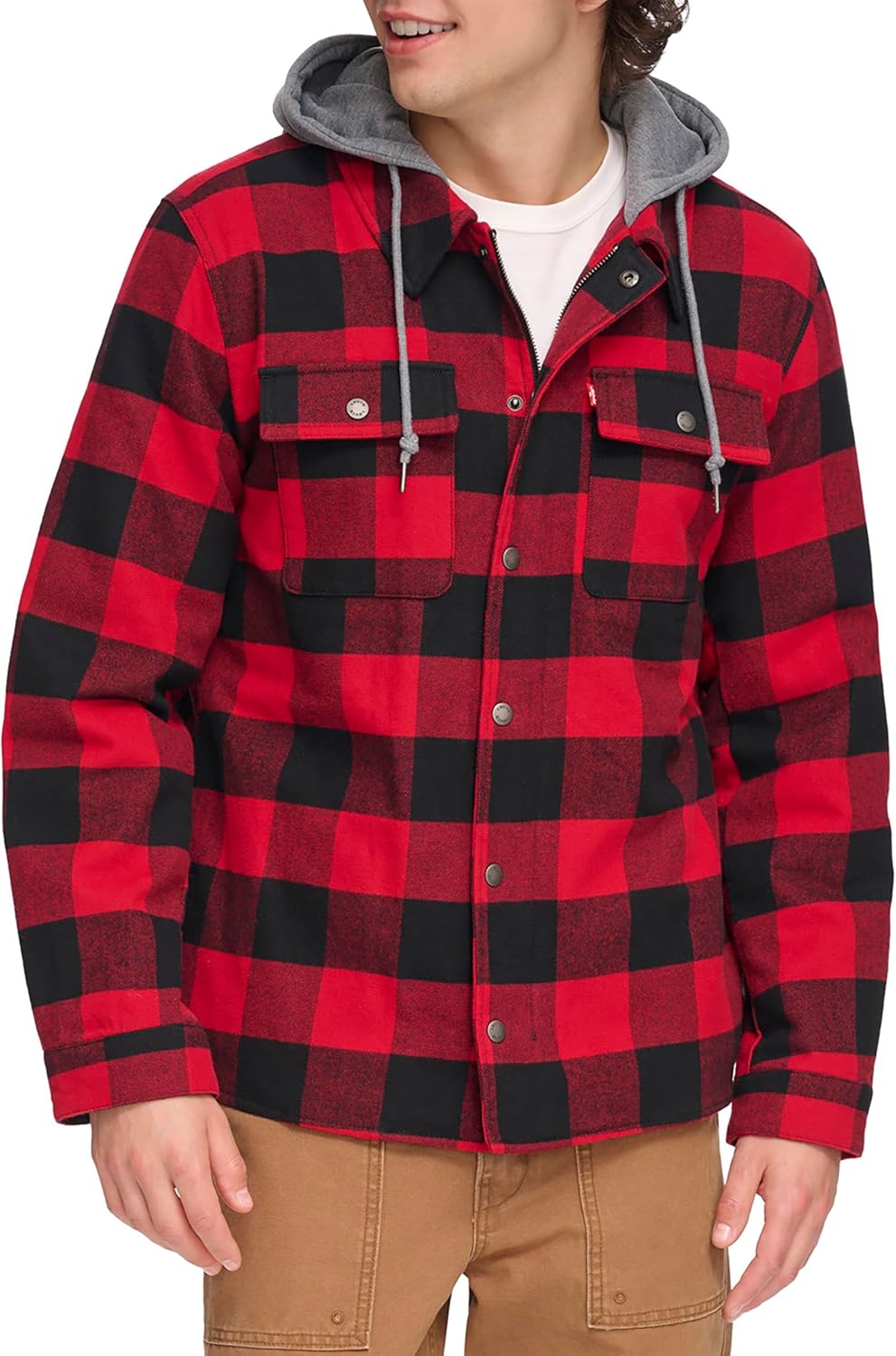 Levi's Plaid Sherpa Lined Hooded Shirt Jacket for Men