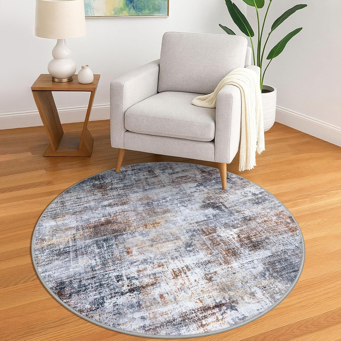 IOHOUZE Round Area Rug 5 Ft Circle Washable Non Slip Mat