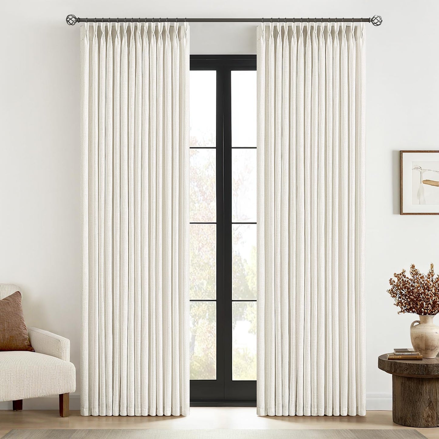 MIULEE Pinch Pleated Thick Linen Curtains for Elegant Homes