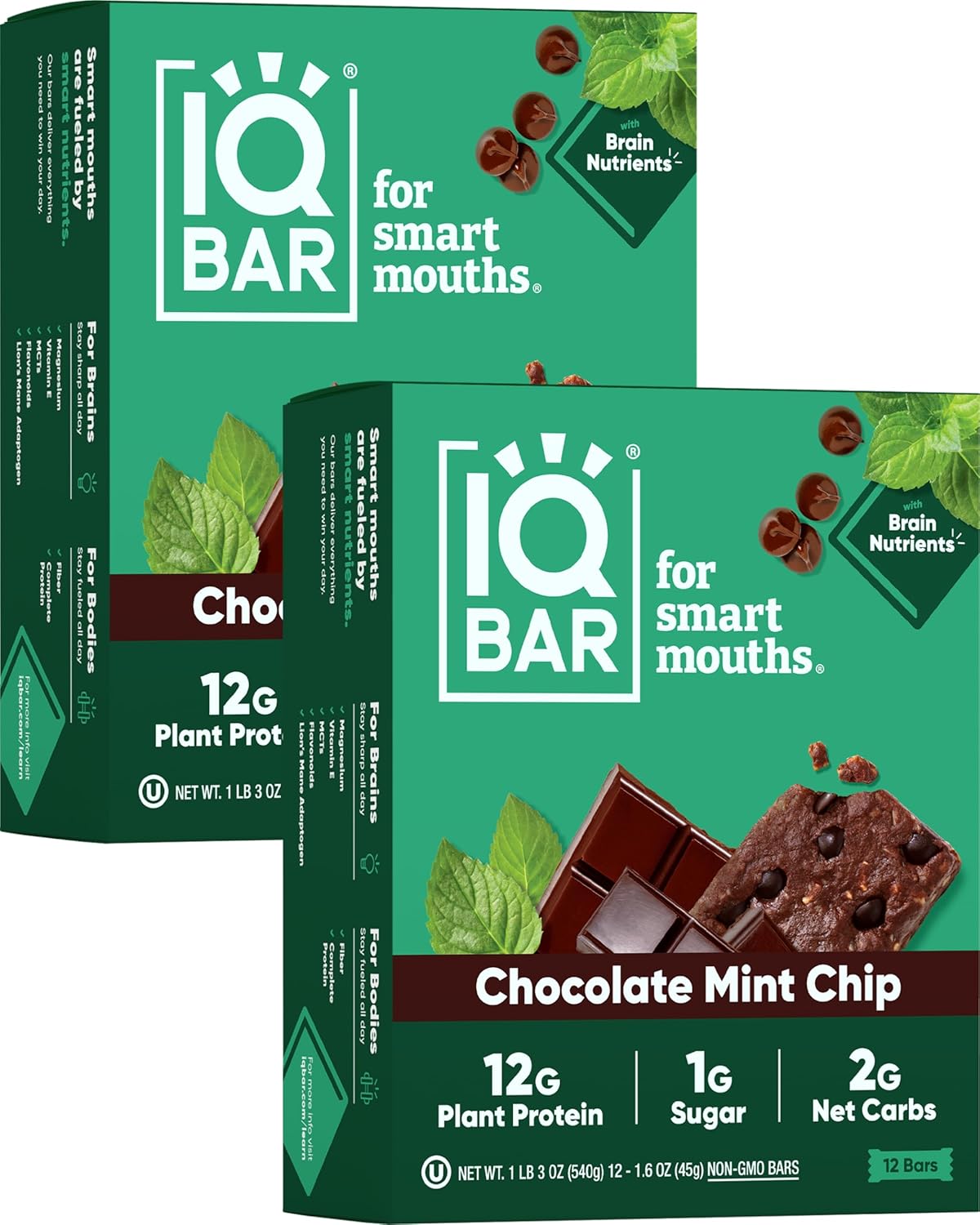 IQBAR Brain and Body Protein Bars - Chocolate Mint Chip Flavor