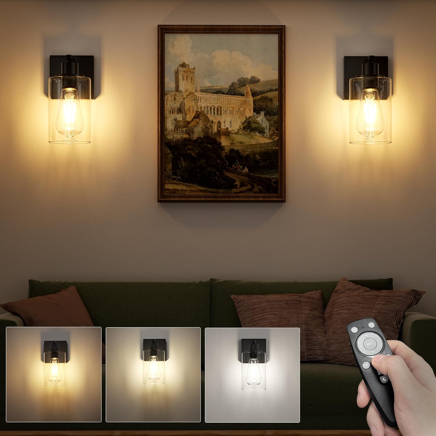 Battery Operated Wall Sconce Set of Two with Remote Control