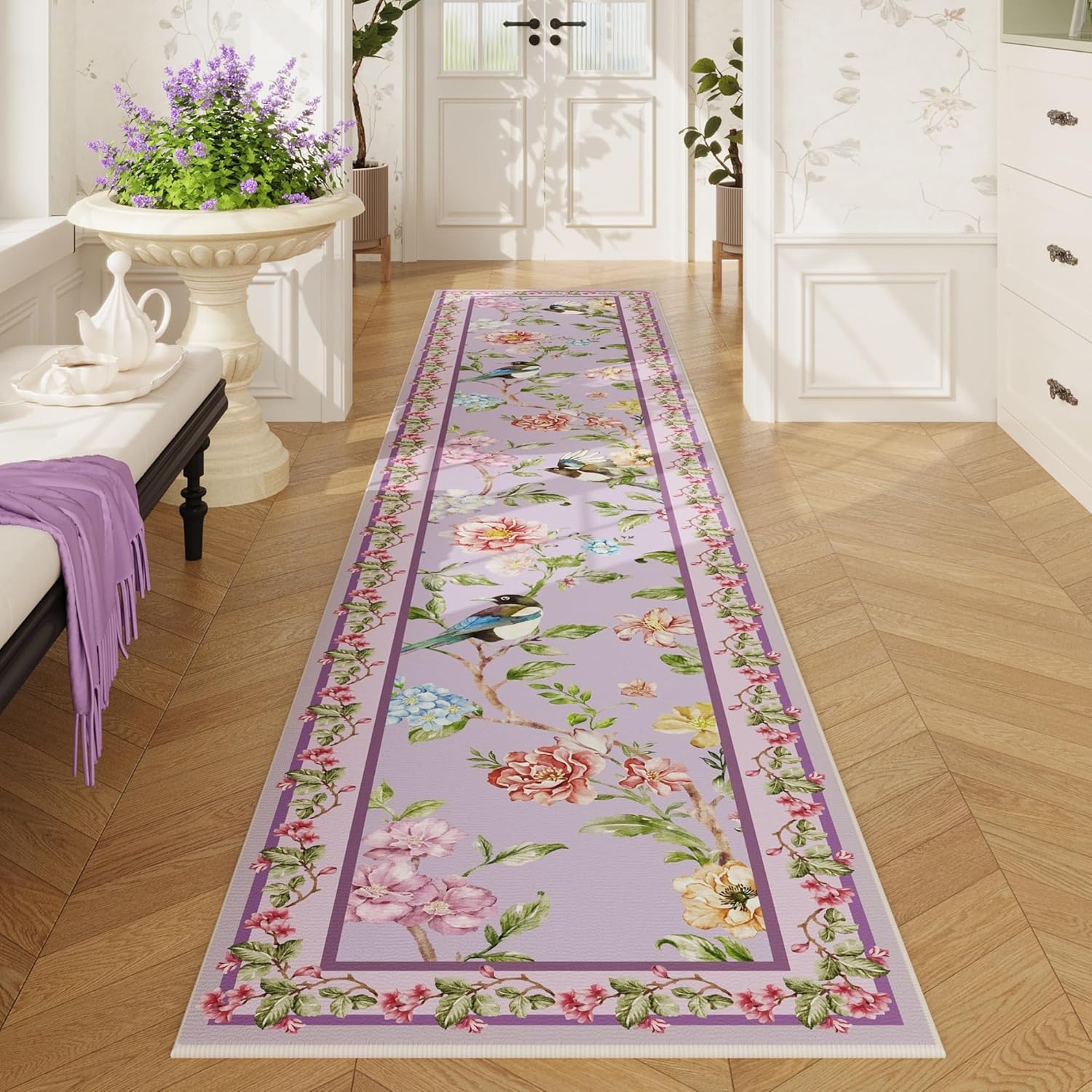 Non Slip Kitchen Runner Rug 2ftx10ft Soft Floral Design for Home
