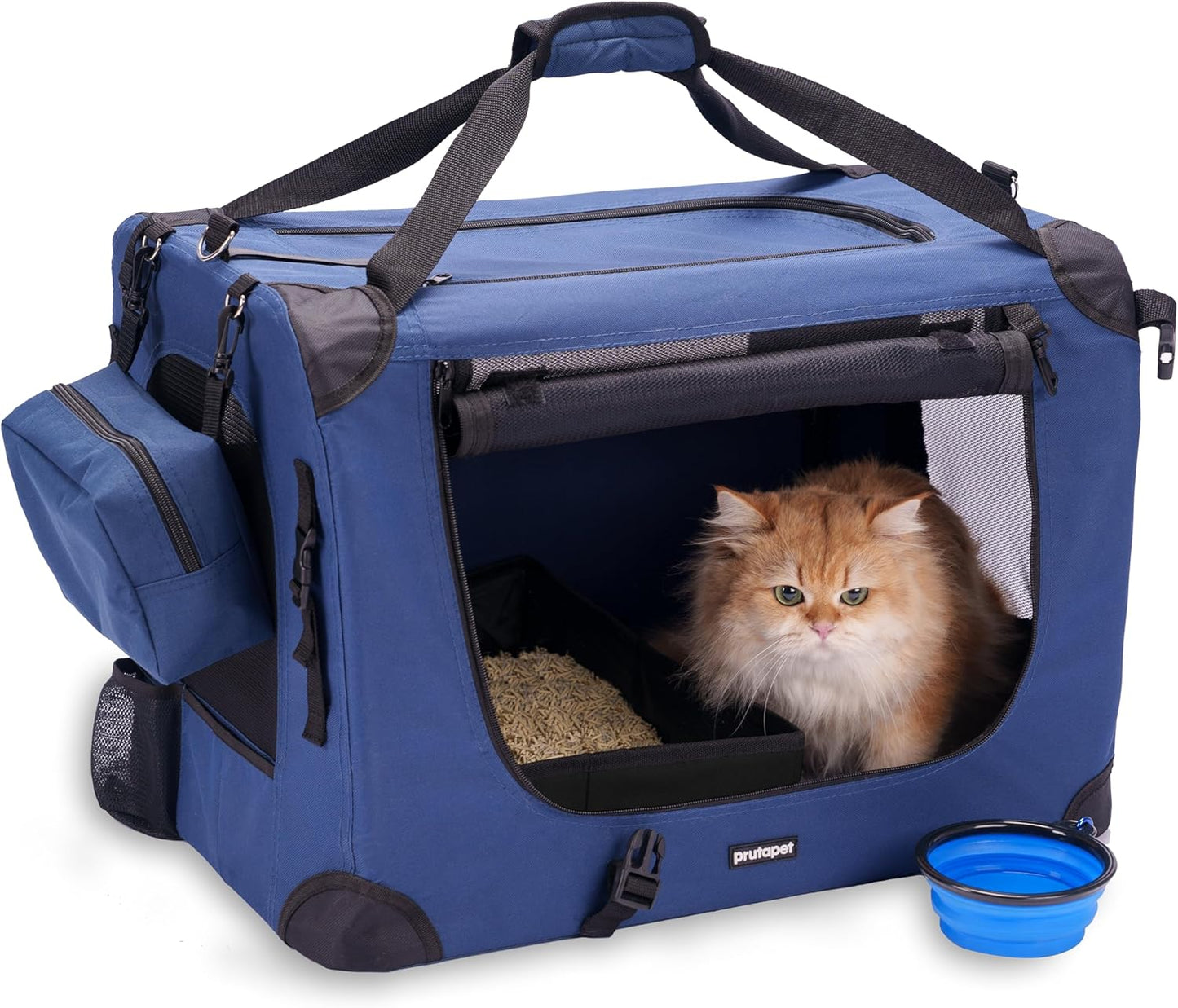 Large Cat Carrier for Comfortable Travel with Collapsible Bowl