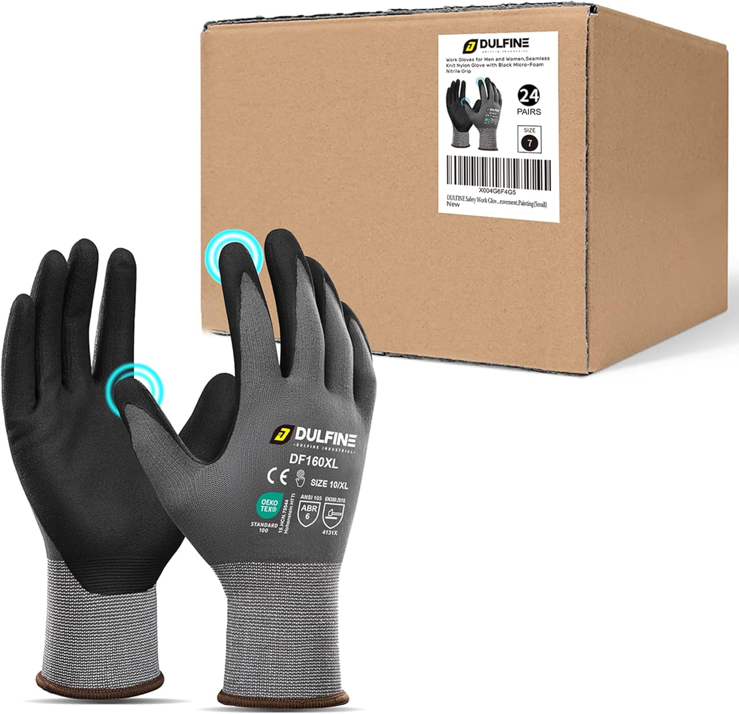 DULFINE Safety Work Gloves with MicroFoam Nitrile Coating