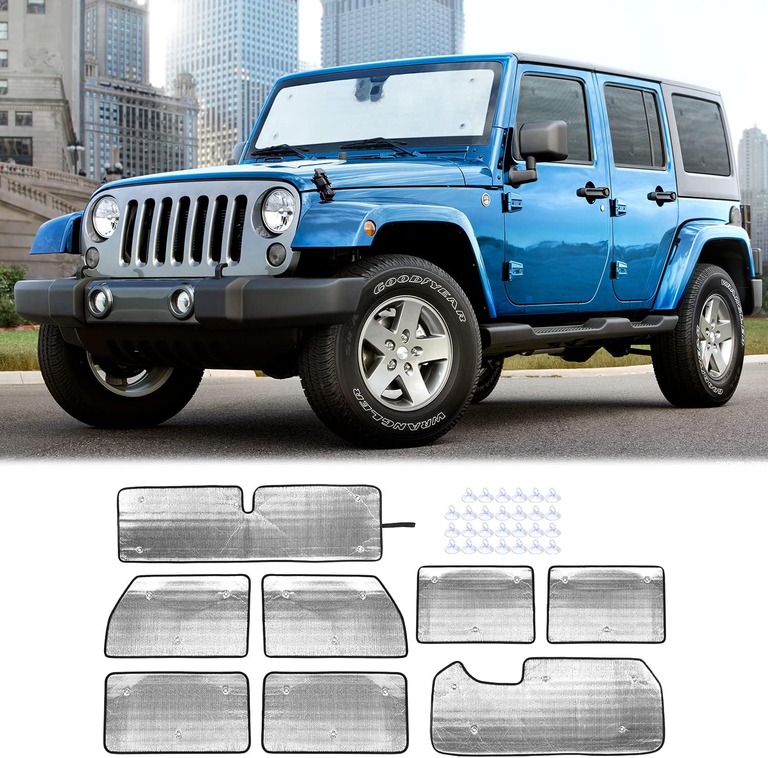 Hoolcar Windshield Sunshade for 2007-2017 Jeep Wrangler JK JKU