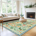 6x9 Area Rug Machine Washable Sage Green Boho Floral - Soft Ultra-Thin